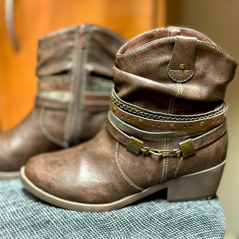Brown booties.